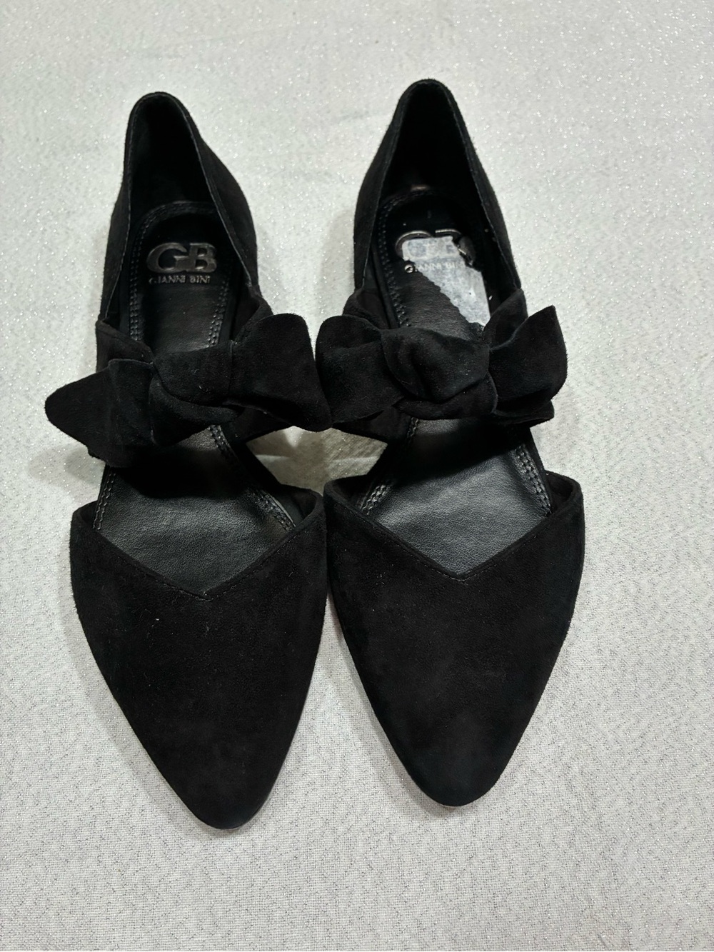 Gianni Bini Black Suede Pointed Toe Bow Flats